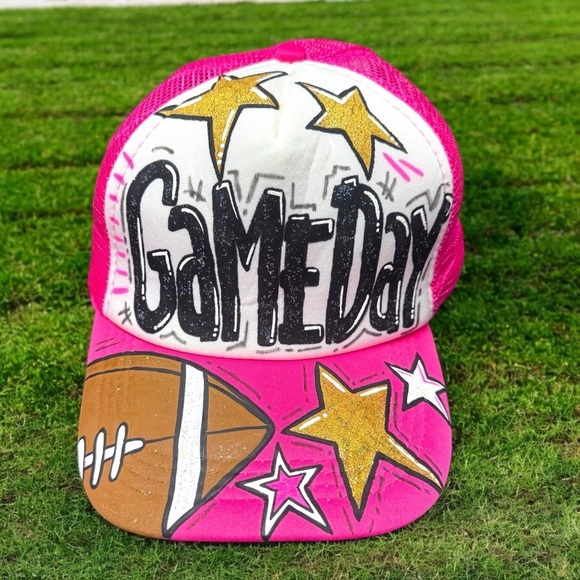 Handpainted Mesh Back Trucker Hat - Score Big with Style! ? Baseball or Football
